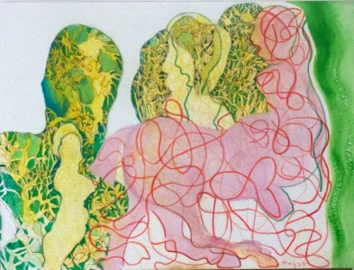 Conversation in May Abstract painting by Viv Allbright